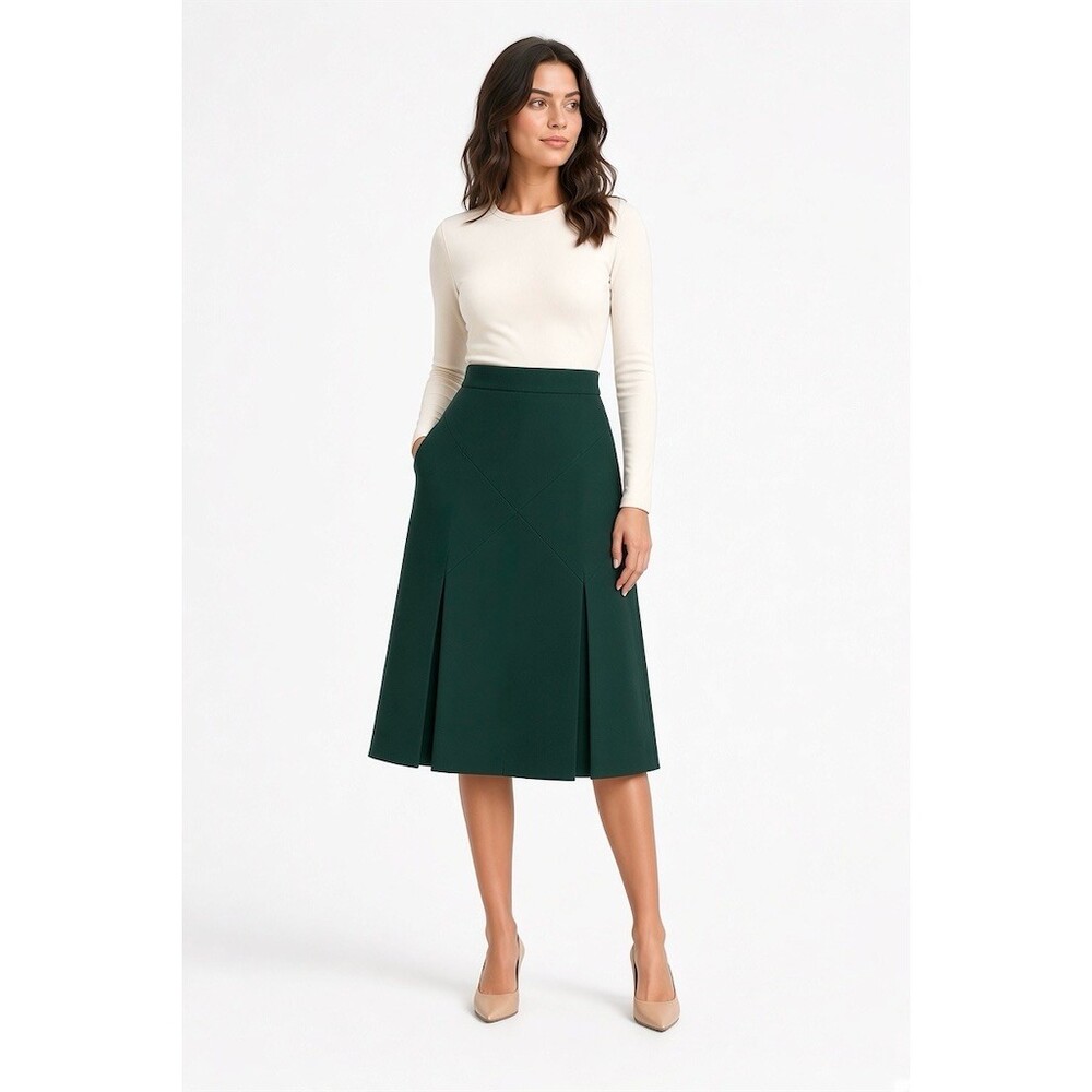 Doncaster Skirt Womens Size 6 Green A-Line Midi Pleated Hem Work Formal